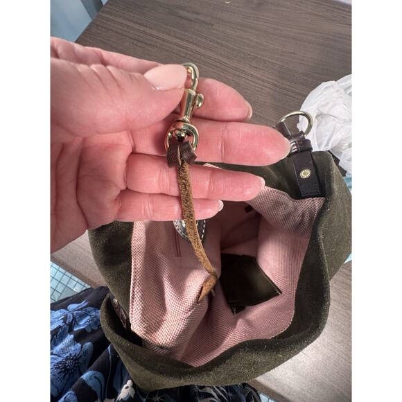 Dooney & Bourke Green Suede Bucket Bag | Vintage Leather Trim Purse - Picture 8 of 8